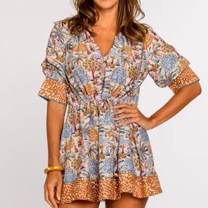 Elizabeth James Gemma Mini Dress in Enchanted Sz Small Cotton Silk Short Sleeve